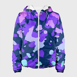 Куртка с капюшоном женская Паттерн с розовыми фиолетовыми и голубыми пятнами, цвет: 3D-белый