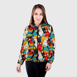 Куртка с капюшоном женская Экзотические птицы попугаи и туканы, цвет: 3D-черный — фото 2