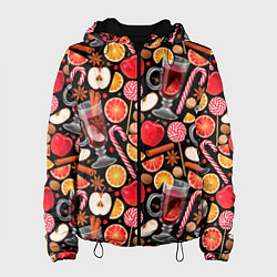 Куртка с капюшоном женская Глинтвейн с фруктами, цвет: 3D-черный