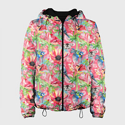 Женская куртка Синицы и маки на розовом
