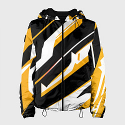 Куртка с капюшоном женская Жёлто-белые широкие линии на чёрном фоне, цвет: 3D-черный