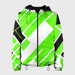 Куртка с капюшоном женская Зелёные широкие линии на белом фоне, цвет: 3D-черный