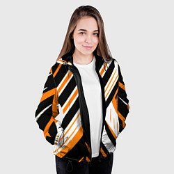 Куртка с капюшоном женская Чёрно-оранжевые полосы на белом фоне, цвет: 3D-черный — фото 2
