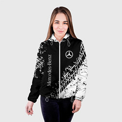 Куртка с капюшоном женская Мерседес: следы от шин, цвет: 3D-белый — фото 2