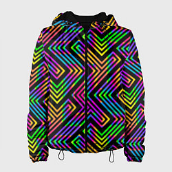 Куртка с капюшоном женская Линии лабиринта спектрального цвета, цвет: 3D-черный