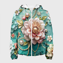 Женская куртка Объемные цветы и жемчуг