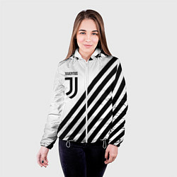 Куртка с капюшоном женская Ювентус полосы, цвет: 3D-белый — фото 2