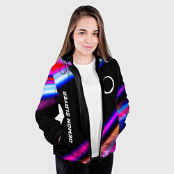 Куртка с капюшоном женская Demon Slayer speed anime lights, цвет: 3D-черный — фото 2