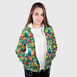 Куртка с капюшоном женская Летние тропические котики с арбузным коктейлем, цвет: 3D-белый — фото 2