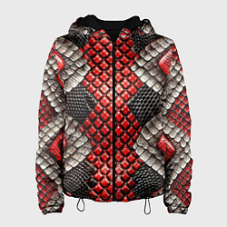 Женская куртка Змеиная объемная текстурная красная шкура