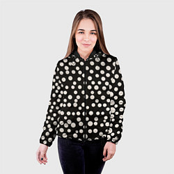 Куртка с капюшоном женская Черный фон с белыми кружками, цвет: 3D-черный — фото 2
