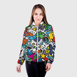 Куртка с капюшоном женская Странные разноцветные человечки, цвет: 3D-белый — фото 2