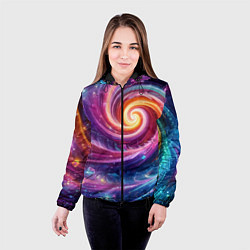 Куртка с капюшоном женская Космическая галактическая спираль - неоновое свече, цвет: 3D-черный — фото 2