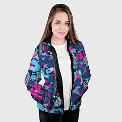 Куртка с капюшоном женская Яркий абстрактный узор для спорта, цвет: 3D-черный — фото 2