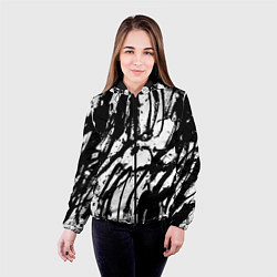 Куртка с капюшоном женская Чёрно-белая абстракция: нейросеть, цвет: 3D-черный — фото 2