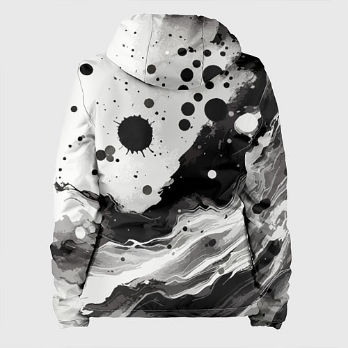 Женская куртка Чёрно-белая абстракция - кляксы / 3D-Черный – фото 2