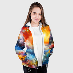 Куртка с капюшоном женская Закат солнца - разноцветные облака, цвет: 3D-белый — фото 2