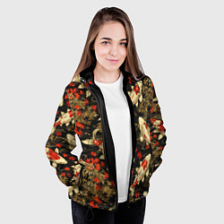 Куртка с капюшоном женская Карпы кои и кленовые листья, цвет: 3D-черный — фото 2