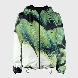 Куртка с капюшоном женская Зелено-черные пятна на светлом, цвет: 3D-черный