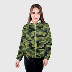Куртка с капюшоном женская Камуфляжный стиль текстура пикселя, цвет: 3D-белый — фото 2