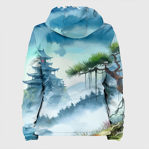 Женская куртка Японский пейзаж - акварель живопись / 3D-Белый – фото 2