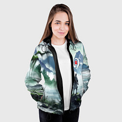 Куртка с капюшоном женская Самурай на берегу горного озера - нейросеть, цвет: 3D-черный — фото 2