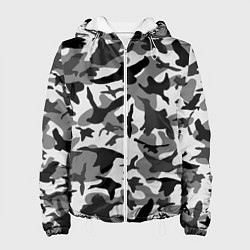 Куртка с капюшоном женская Камуфляж птицы чёрный, цвет: 3D-белый