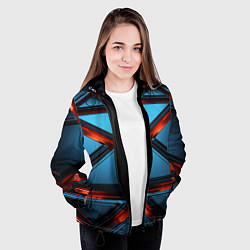 Куртка с капюшоном женская Абстрактные треугольные плиты со светом, цвет: 3D-черный — фото 2