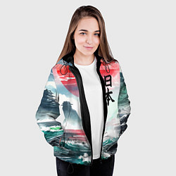 Куртка с капюшоном женская Япония - страна восходящего солнца - акварель, цвет: 3D-черный — фото 2