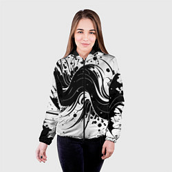Куртка с капюшоном женская Чёрно-белая абстракция нейросеть, цвет: 3D-черный — фото 2