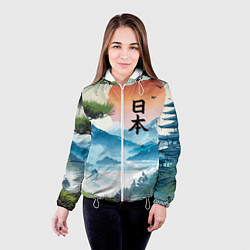 Куртка с капюшоном женская Восход красного солнца - Японский пейзаж, цвет: 3D-белый — фото 2