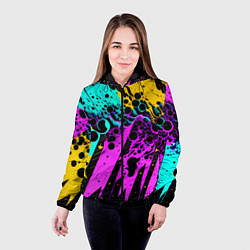 Куртка с капюшоном женская Разноцветная неоновая абстракция - нейроарт, цвет: 3D-черный — фото 2