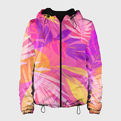 Куртка с капюшоном женская Летний фон с цветными листьями в акварельном стиле, цвет: 3D-черный