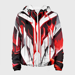 Куртка с капюшоном женская Хаотичная красно-белая абстракция на чёрном фоне, цвет: 3D-белый