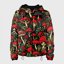 Женская куртка Лесные красные грибы мухоморы - паттерн