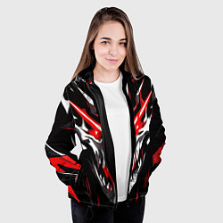 Куртка с капюшоном женская Абстрактный белый череп и красные полосы, цвет: 3D-черный — фото 2