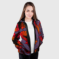 Куртка с капюшоном женская Цветы и змея - Японский стиль, цвет: 3D-черный — фото 2