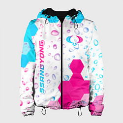 Куртка с капюшоном женская SsangYong neon gradient style вертикально, цвет: 3D-черный