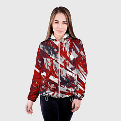 Куртка с капюшоном женская Геометрическая абстракция линии на красном, цвет: 3D-белый — фото 2