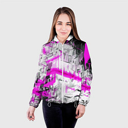 Куртка с капюшоном женская Бело-розовая абстракция на чёрном фоне, цвет: 3D-белый — фото 2