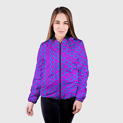 Куртка с капюшоном женская Неонового цвета геометрический асимметричный узор, цвет: 3D-черный — фото 2