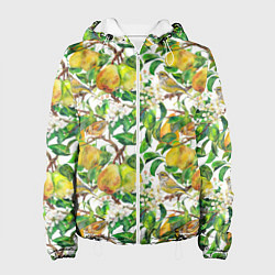 Куртка с капюшоном женская Груша и птичка зеленушка, цвет: 3D-белый