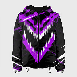 Куртка с капюшоном женская Фиолетово-белая пасть на чёрном фоне, цвет: 3D-черный