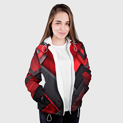 Куртка с капюшоном женская Геометрия красные черные пластины, цвет: 3D-белый — фото 2