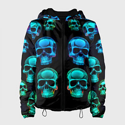 Куртка с капюшоном женская Neon skulls - ai art pattern, цвет: 3D-черный