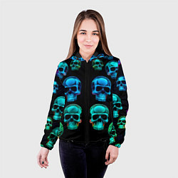 Куртка с капюшоном женская Neon skulls - ai art pattern, цвет: 3D-черный — фото 2