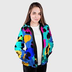 Куртка с капюшоном женская Радужный неоновый леопард, цвет: 3D-черный — фото 2