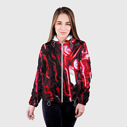 Куртка с капюшоном женская Красно-чёрная киберпанк абстракция, цвет: 3D-белый — фото 2