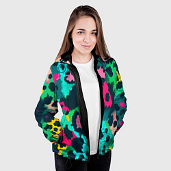 Куртка с капюшоном женская Кислотный зеленый леопардовый камуфляж, цвет: 3D-черный — фото 2