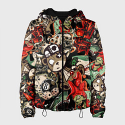 Куртка с капюшоном женская Граффити плюшевого медведя среди акул азарта, цвет: 3D-черный